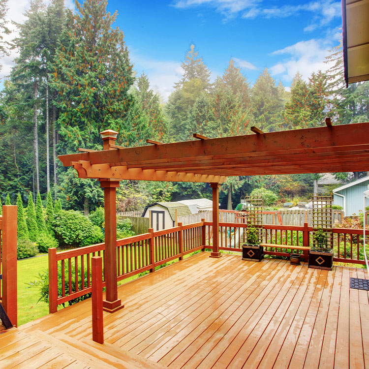 Picture of a custom built pergola and deck.