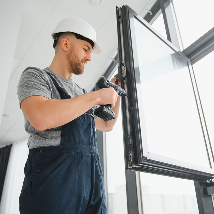 Picture of a contractor repairing a window.